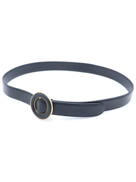 Saint Laurent Paris Circle Logo Buckle Leather Belt Gold Black 85 main image 5